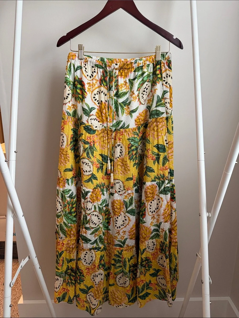 Farm Rio Bohemian Yellow Tiered Maxi Skirt